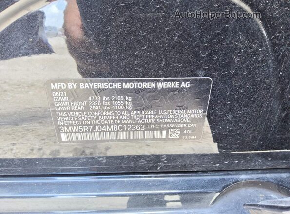 3MW5R7J04M8C12363 2021 BMW 3 SERIES Black Vista del compartimento del motor