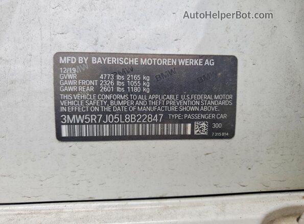 3MW5R7J05L8B22847 2020 BMW 3 SERIES White Vista del compartimento del motor