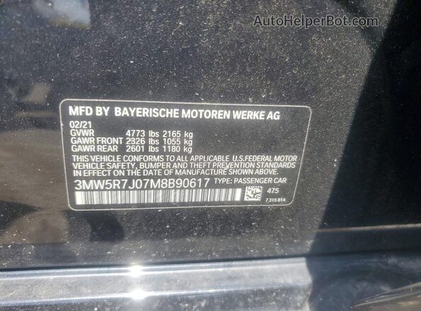 3MW5R7J07M8B90617 2021 BMW 3 SERIES Black ძრავის განყოფილების ხედი