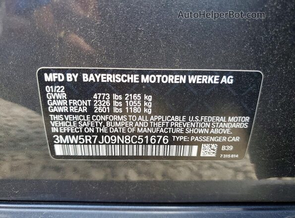 3MW5R7J09N8C51676 2022 BMW 3 SERIES Gray Widok komory silnika