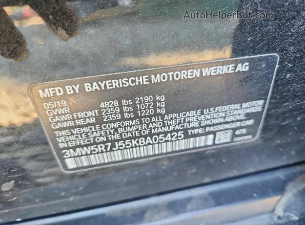 3MW5R7J55K8A05425 2019 BMW 3 SERIES Black Engine compartment view