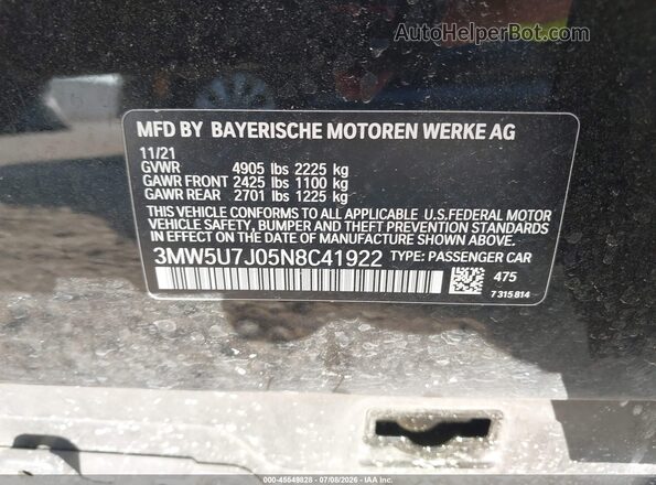 3MW5U7J05N8C41922 2022 BMW M3 Black Շարժիչի բաժամունքի տեսք