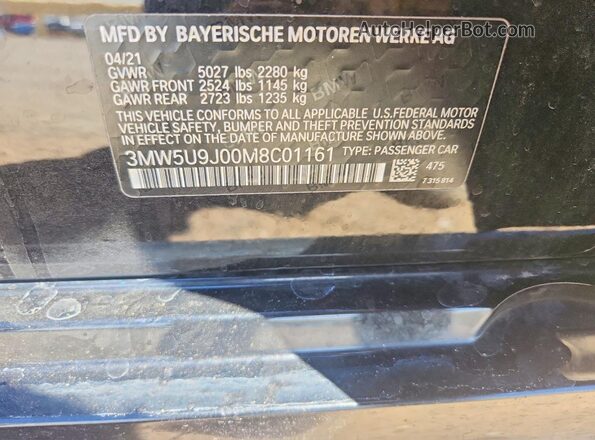 3MW5U9J00M8C01161 2021 BMW M3 Black Вид підкапотного простору