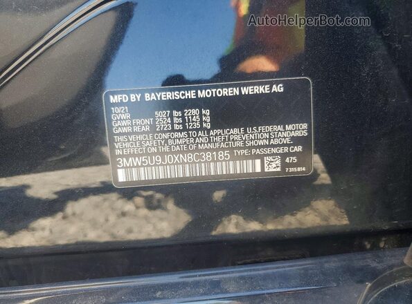 3MW5U9J0XN8C38185 2022 BMW M2 Black VIN კოდის სტიკერის ხედი