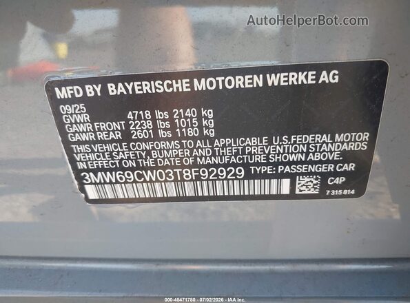 3MW69CW03T8F92929 2026 BMW 3 SERIES Gray Vista del compartimento del motor