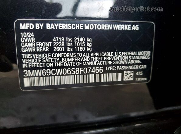 3MW69CW06S8F07466 2025 BMW 3 SERIES Black Vista de la etiqueta del VIN
