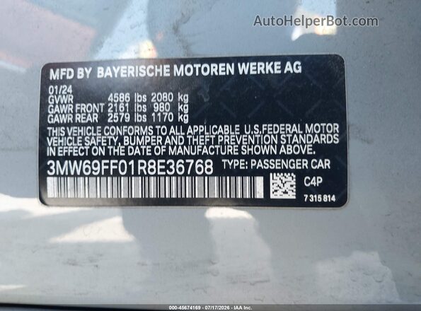 3MW69FF01R8E36768 2024 BMW 3 SERIES Gray ძრავის განყოფილების ხედი