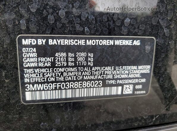 3MW69FF03R8E86023 2024 BMW 3 SERIES Black ძრავის განყოფილების ხედი