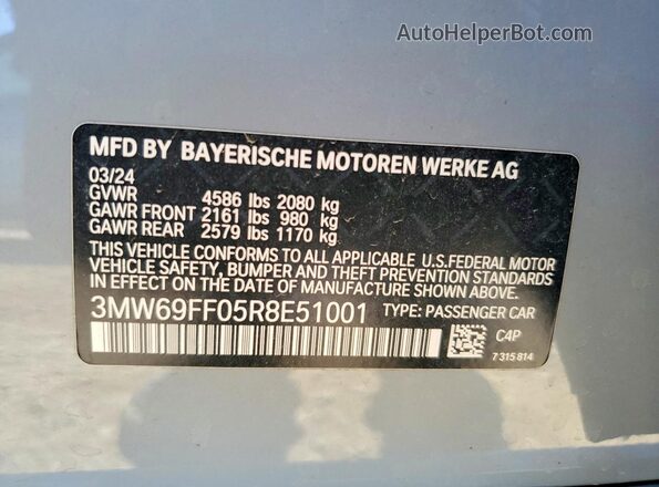 3MW69FF05R8E51001 2024 BMW 3 SERIES Silver Widok naklejki z numerem VIN