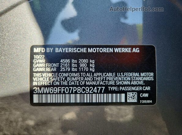 3MW69FF07P8C92477 2023 BMW 3 SERIES Gray Вид наклейки з VIN-кодом