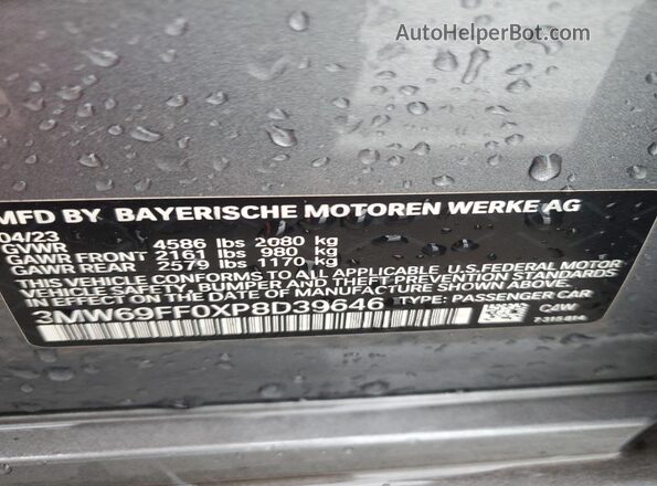 3MW69FF0XP8D39646 2023 BMW 3 SERIES Silver Widok naklejki z numerem VIN