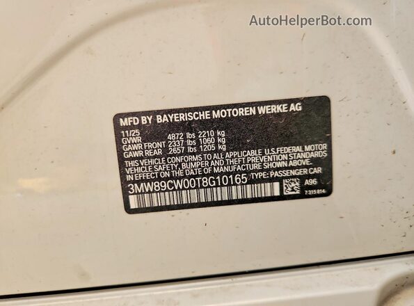 3MW89CW00T8G10165 2026 BMW 3 SERIES White Vista del compartimento del motor