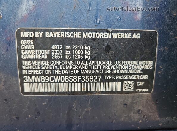 3MW89CW08S8F35827 2025 BMW 3 SERIES Blue Vista del compartimento del motor