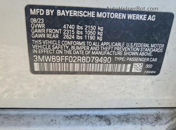 3MW89FF02R8D79490 2024 BMW 3 SERIES White VIN კოდის სტიკერის ხედი