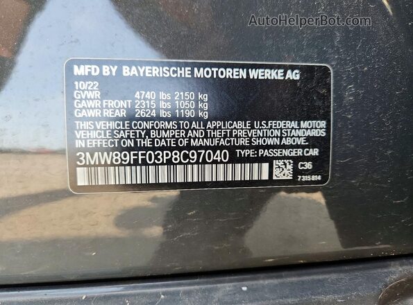 3MW89FF03P8C97040 2023 BMW 3 SERIES Gray Widok komory silnika