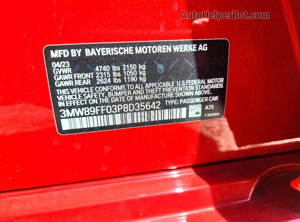 3MW89FF03P8D35642 2023 BMW 3 SERIES Red Вид підкапотного простору