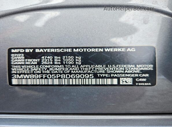 3MW89FF05P8D69095 2023 BMW 3 SERIES Silver VIN sticker view