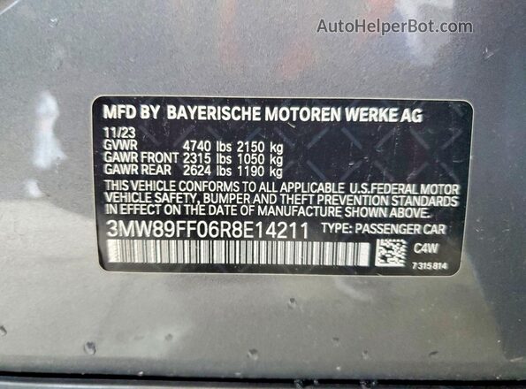 3MW89FF06R8E14211 2024 BMW 3 SERIES Gray Widok komory silnika