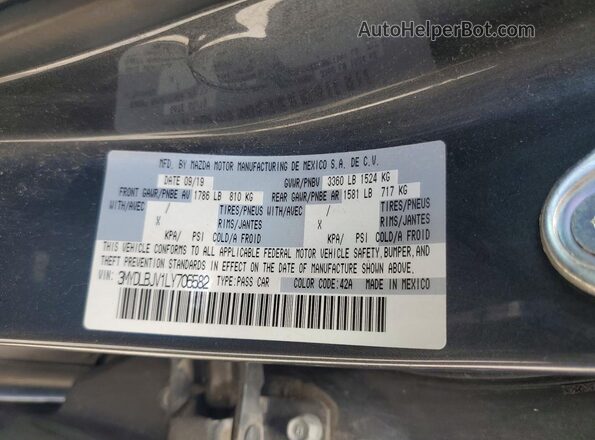 3MYDLBJV1LY706582 2020 TOYOTA YARIS Gray Vista de la etiqueta del VIN
