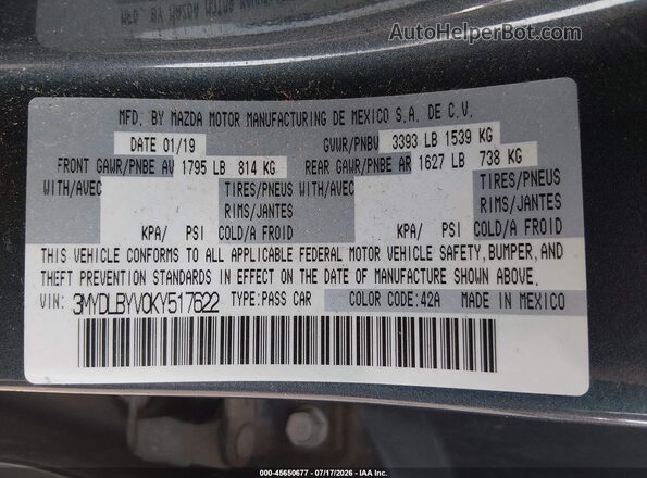 3MYDLBYV0KY517622 2019 TOYOTA YARIS Gray Vista del compartimento del motor