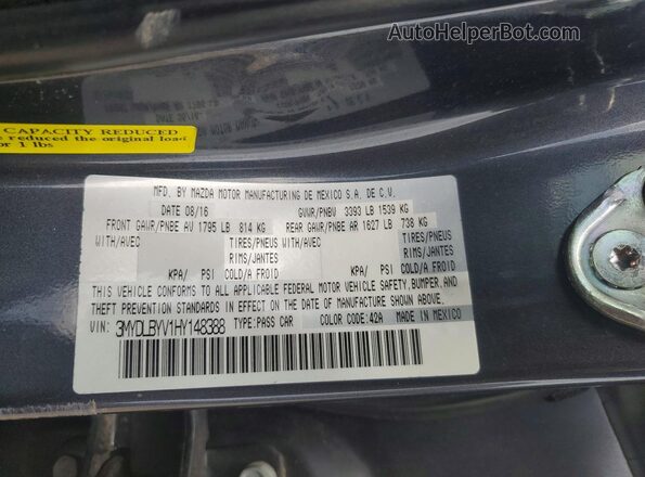3MYDLBYV1HY148388 2017 TOYOTA YARIS Blue Вид наклейки з VIN-кодом