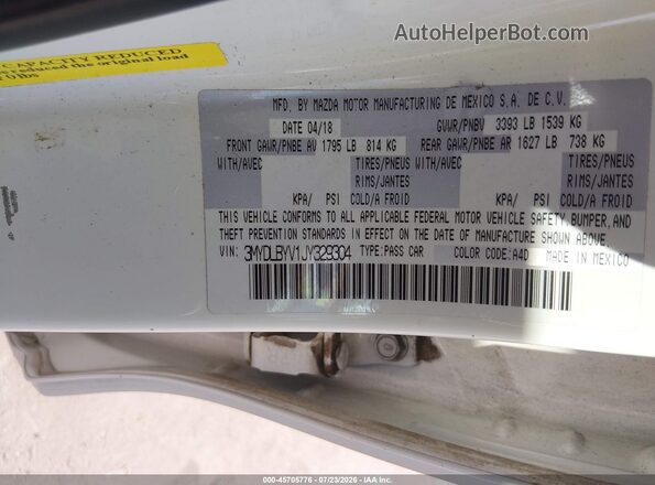 3MYDLBYV1JY329304 2018 TOYOTA YARIS IA White Engine compartment view