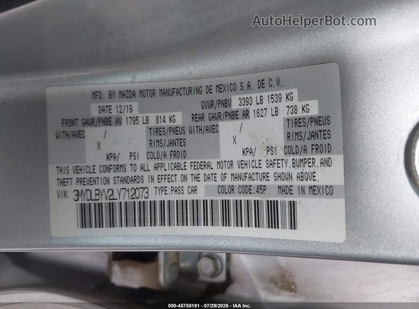 3MYDLBYV2LY712073 2020 TOYOTA YARIS Silver Vista del compartimento del motor