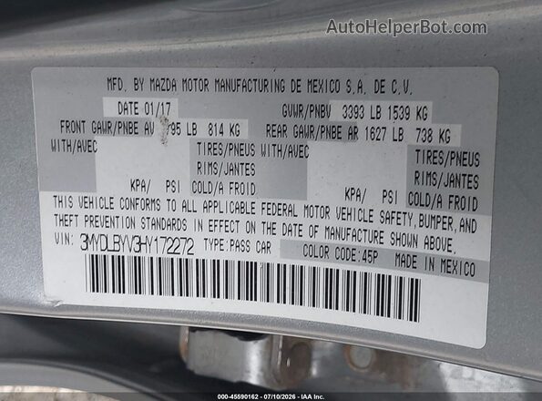 3MYDLBYV3HY172272 2017 TOYOTA YARIS IA Silver ძრავის განყოფილების ხედი