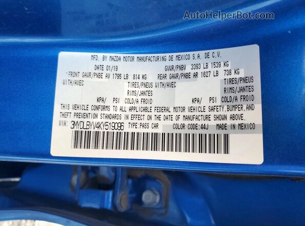 3MYDLBYV4KY519096 2019 TOYOTA YARIS Blue ძრავის განყოფილების ხედი