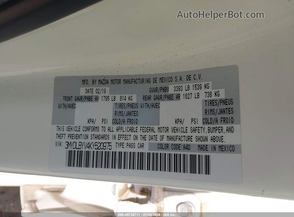 3MYDLBYV4KY520975 2019 TOYOTA YARIS White ძრავის განყოფილების ხედი