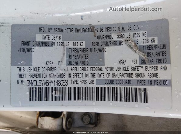 3MYDLBYV6HY148063 2017 TOYOTA YARIS IA White Вид підкапотного простору
