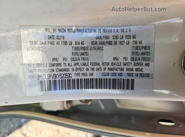 3MYDLBYV6KY520590 2019 TOYOTA YARIS White Вид наклейки з VIN-кодом