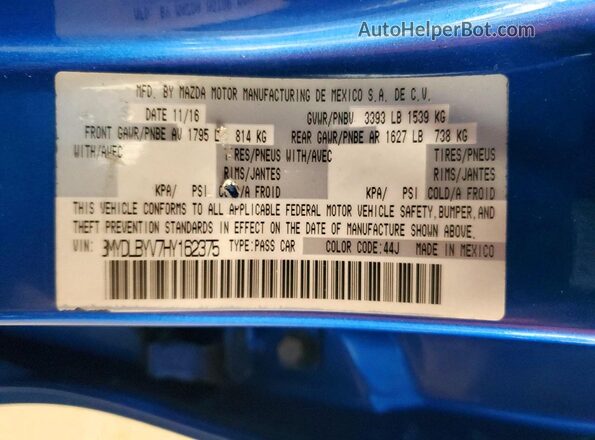3MYDLBYV7HY162375 2017 TOYOTA YARIS Blue VIN sticker view