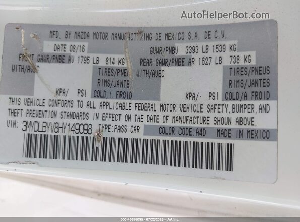 3MYDLBYV8HY149098 2017 TOYOTA YARIS IA Белый Вид подкапотного пространства