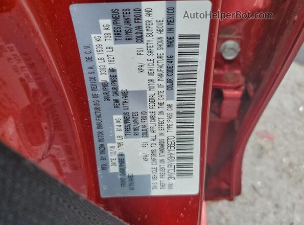 3MYDLBYV8HY166970 2017 TOYOTA YARIS Red VIN კოდის სტიკერის ხედი