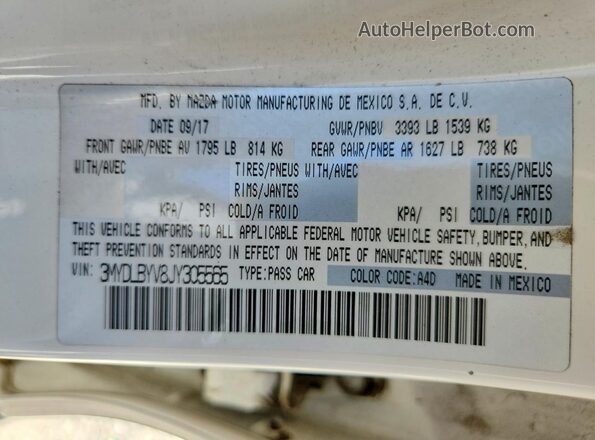 3MYDLBYV8JY305565 2018 TOYOTA YARIS White Widok naklejki z numerem VIN