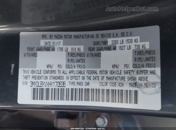 3MYDLBYVXHY170535 2017 TOYOTA YARIS IA Gray Widok komory silnika