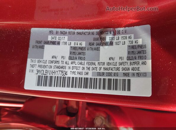 3MYDLBYVXHY177534 2017 TOYOTA YARIS IA Burgundy Widok komory silnika