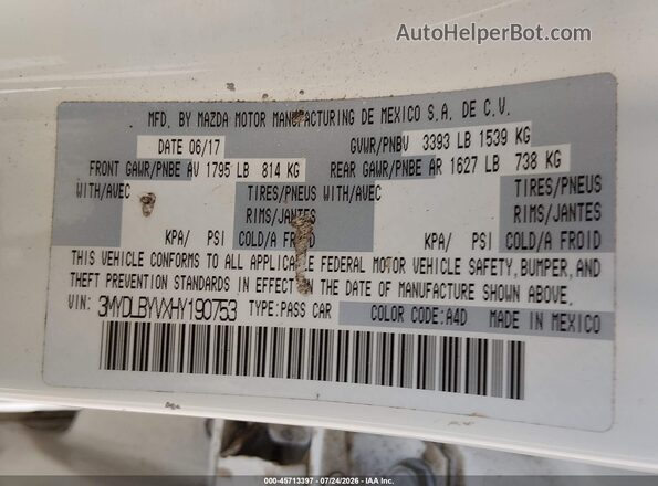 3MYDLBYVXHY190753 2017 TOYOTA YARIS IA Белый Вид подкапотного пространства