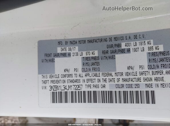 3MZBN1L34JM172257 2018 MAZDA 3 Белый Вид подкапотного пространства