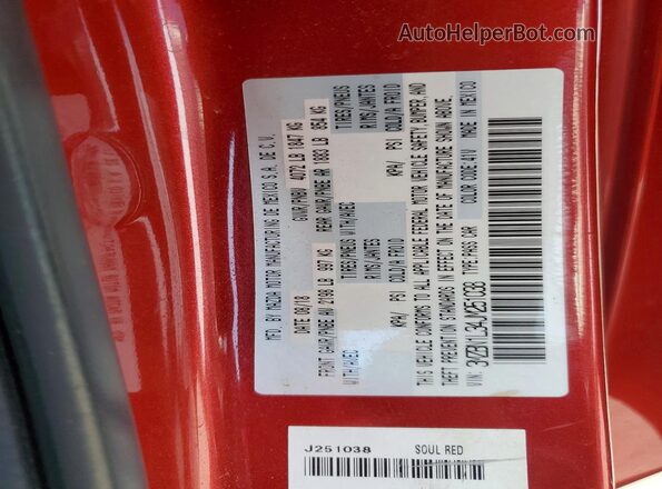 3MZBN1L34JM251038 2018 MAZDA 3 Red VIN კოდის სტიკერის ხედი