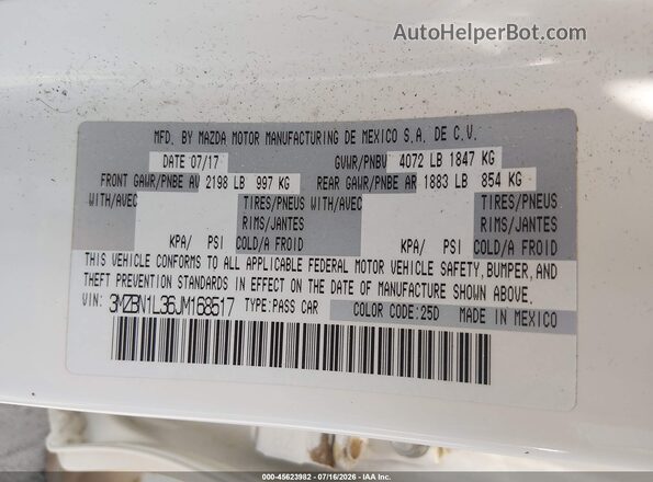 3MZBN1L36JM168517 2018 MAZDA 3 Белый Вид подкапотного пространства