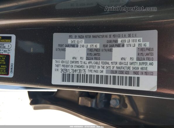 3MZBN1L78HM135175 2017 MAZDA 3 Brown Vista del compartimento del motor