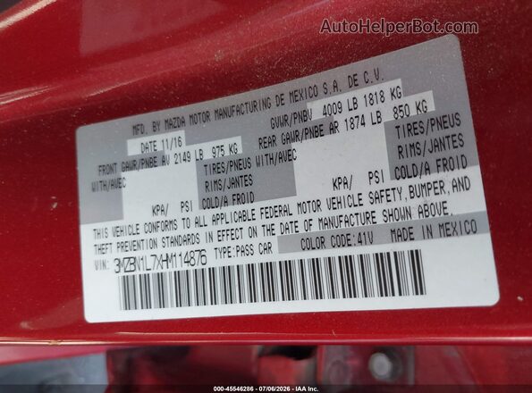 3MZBN1L7XHM114876 2017 MAZDA 3 Red Engine compartment view