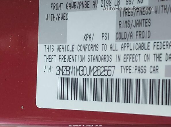 3MZBN1M30JM262567 2018 MAZDA 3 Red Вид підкапотного простору