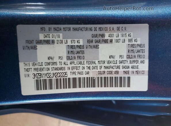 3MZBN1M32JM202225 2018 MAZDA 3 Blue Vista del compartimento del motor