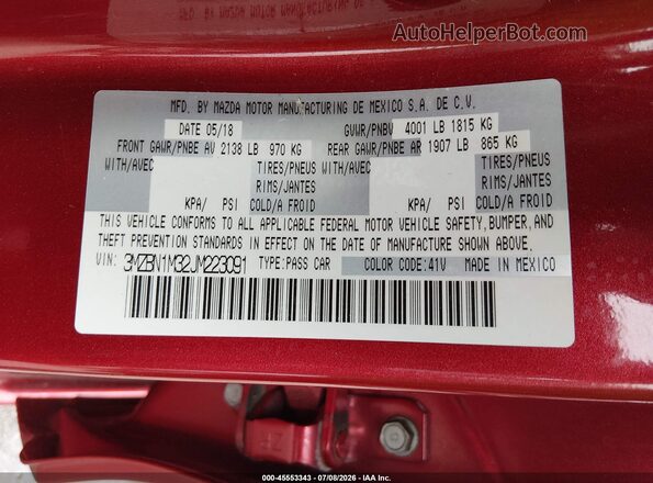 3MZBN1M32JM223091 2018 MAZDA 3 Red Вид підкапотного простору
