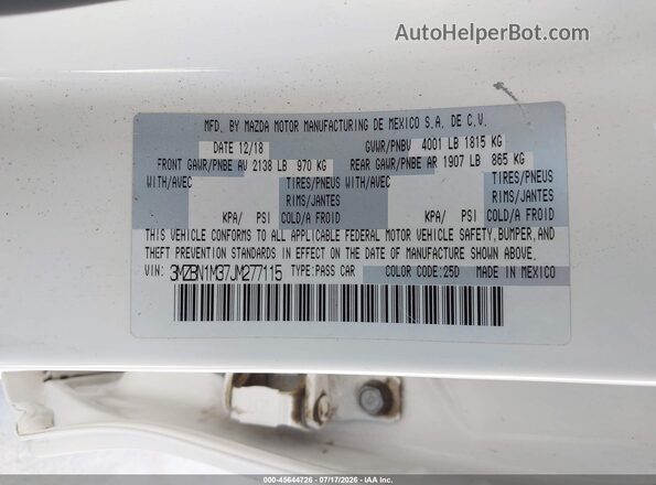 3MZBN1M37JM277115 2018 MAZDA 3 White Engine compartment view