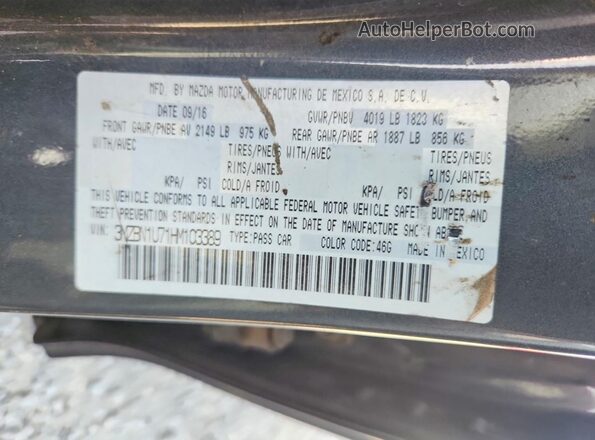 3MZBN1U71HM103389 2017 MAZDA 3 Gray Widok naklejki z numerem VIN