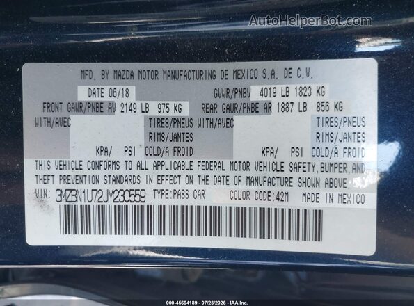 3MZBN1U72JM230559 2018 MAZDA 3 Blue Вид підкапотного простору